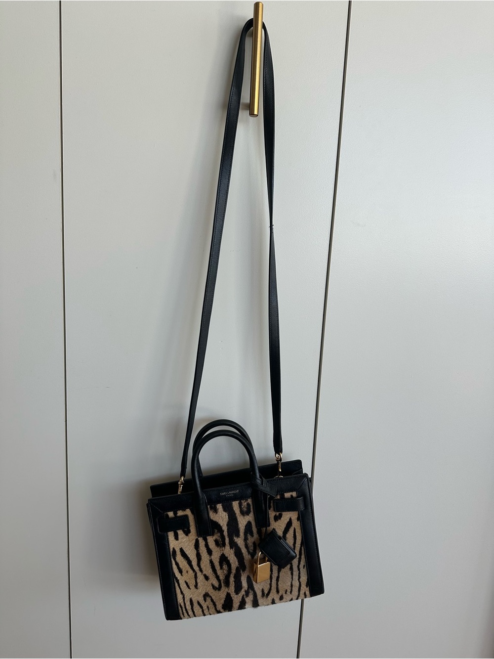 Saint Laurent Baby Sac de Jour Leopard Pony Hair Black Leather Crossbody Bag - Picture 2 of 4